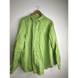Italy Linen 100% Linen Button Front Shirt Lime Green Relaxed Top S